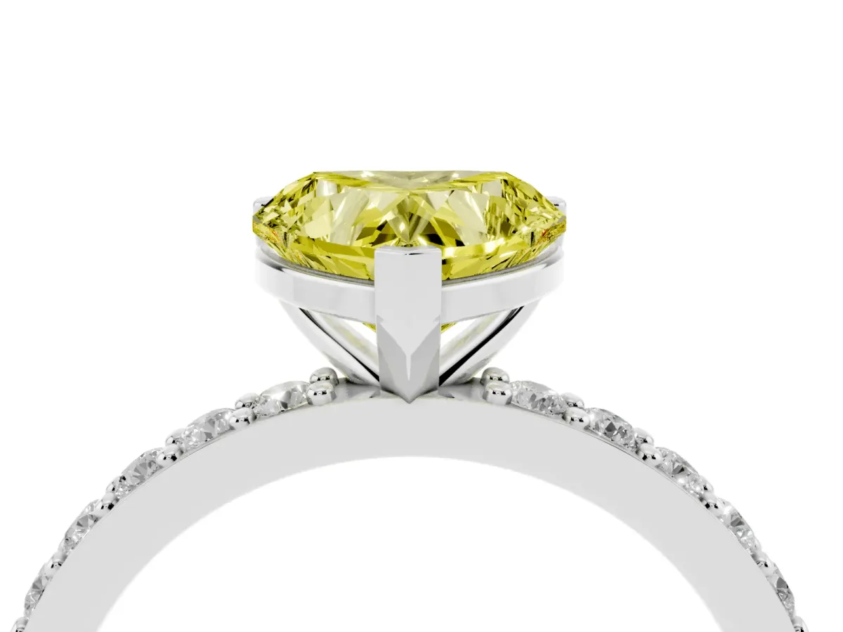 Fancy Yellow Heart Cut Cut Diamond Solitaire with Pave Band and Four-Prong Setting Silver