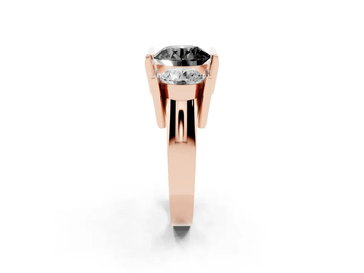 Fancy Black Three Stone Round Cut Cut Channel Set Diamond Ring Rose gold