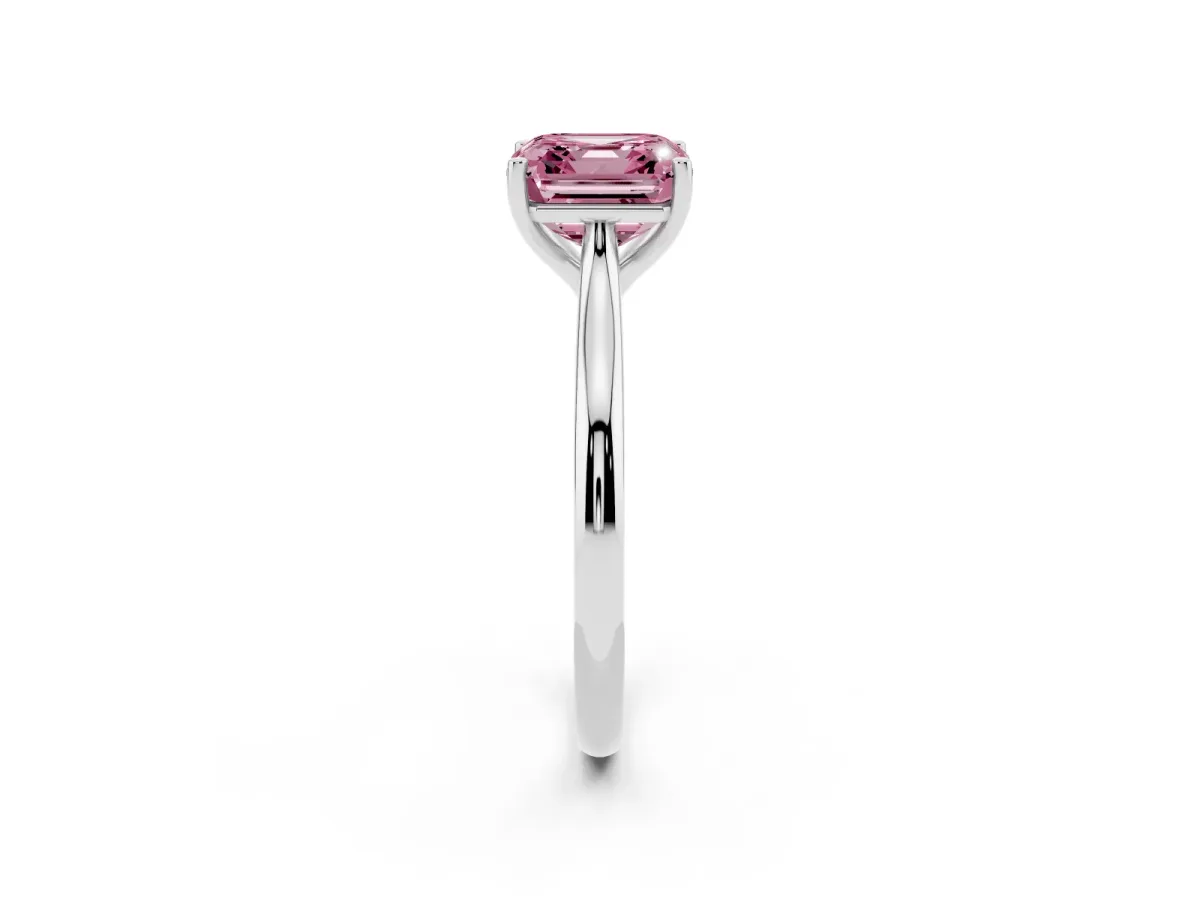 Fancy Pink Asscher Cut Cut Solitaire Ring with Cathedral Band and Four-Prong Setting Platinum