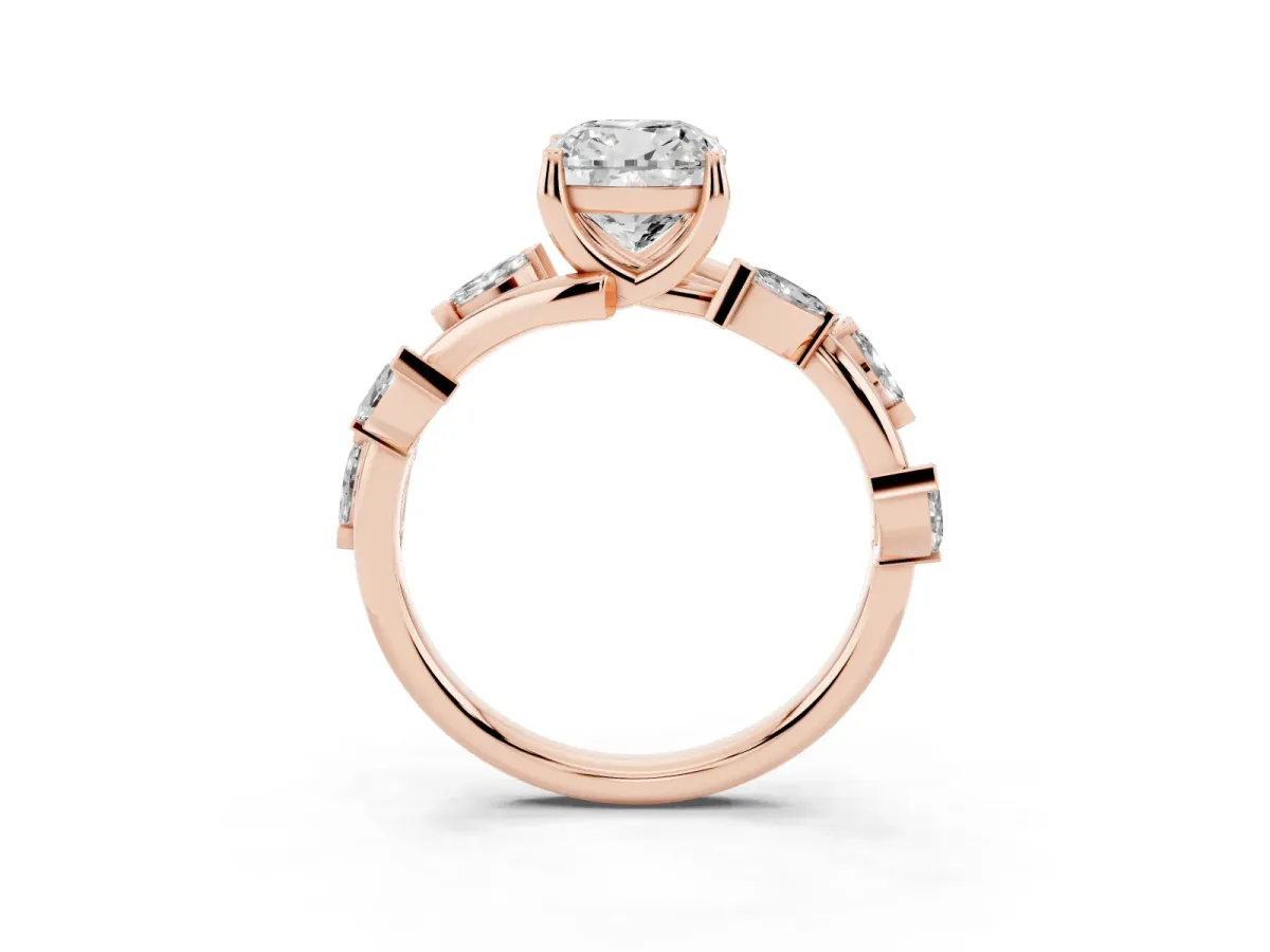 Cushion Cut Solitaire Twisted Band Marquise Accent Prong Setting Ring Rose gold