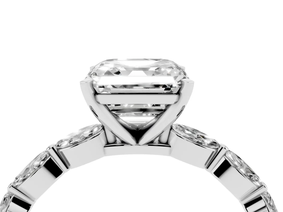 Asscher Cut Diamond Ring with Marquise Side Stones and Prong Setting Platinum
