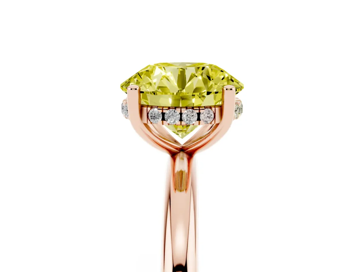 Fancy Yellow Round Cut Cut Solitaire Engagement Ring with Four-Prong Setting and Classic Band Rose gold