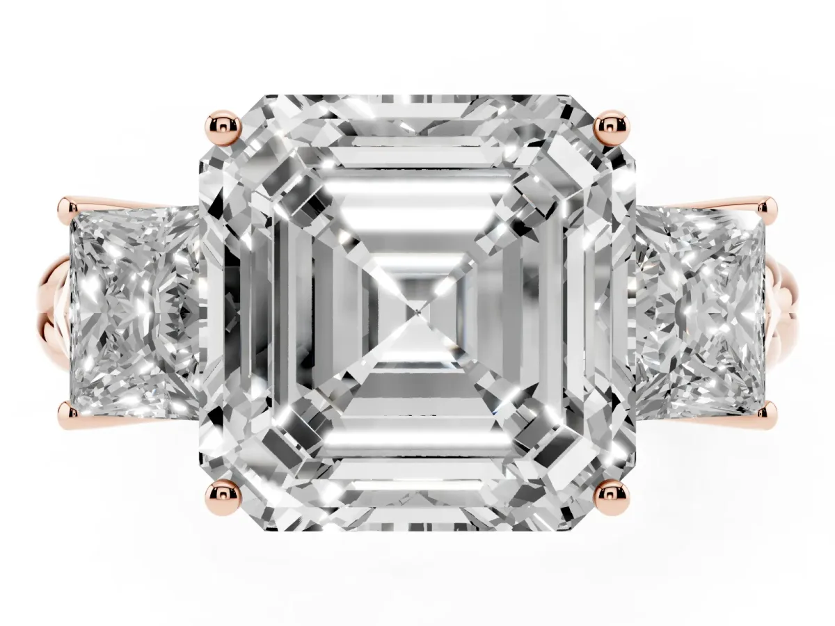 Three-Stone Asscher Cut Diamond Braided Band Ring with Four-Prong Setting Rose gold