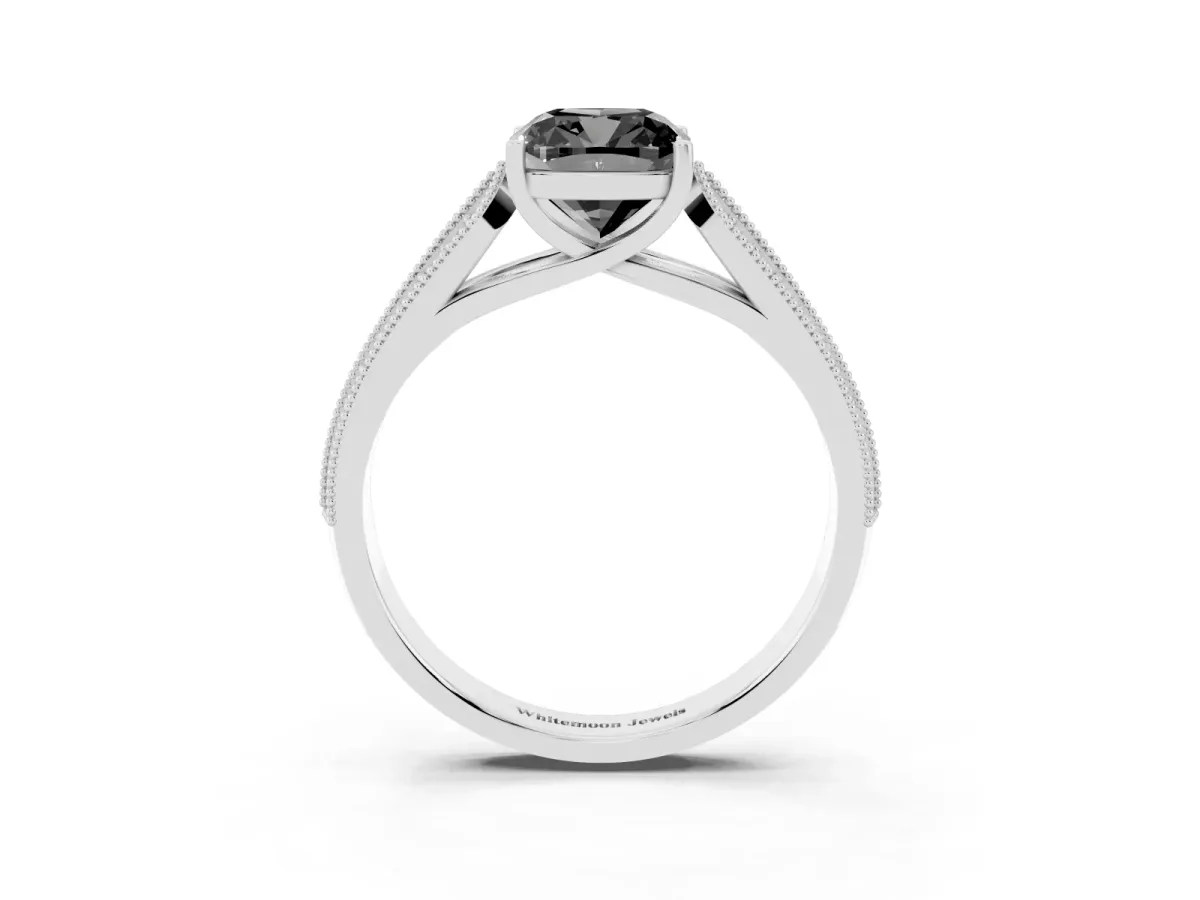 Fancy Black Cushion Cut Cut Pave Split Shank Engagement Ring with Four-Prong Setting White gold