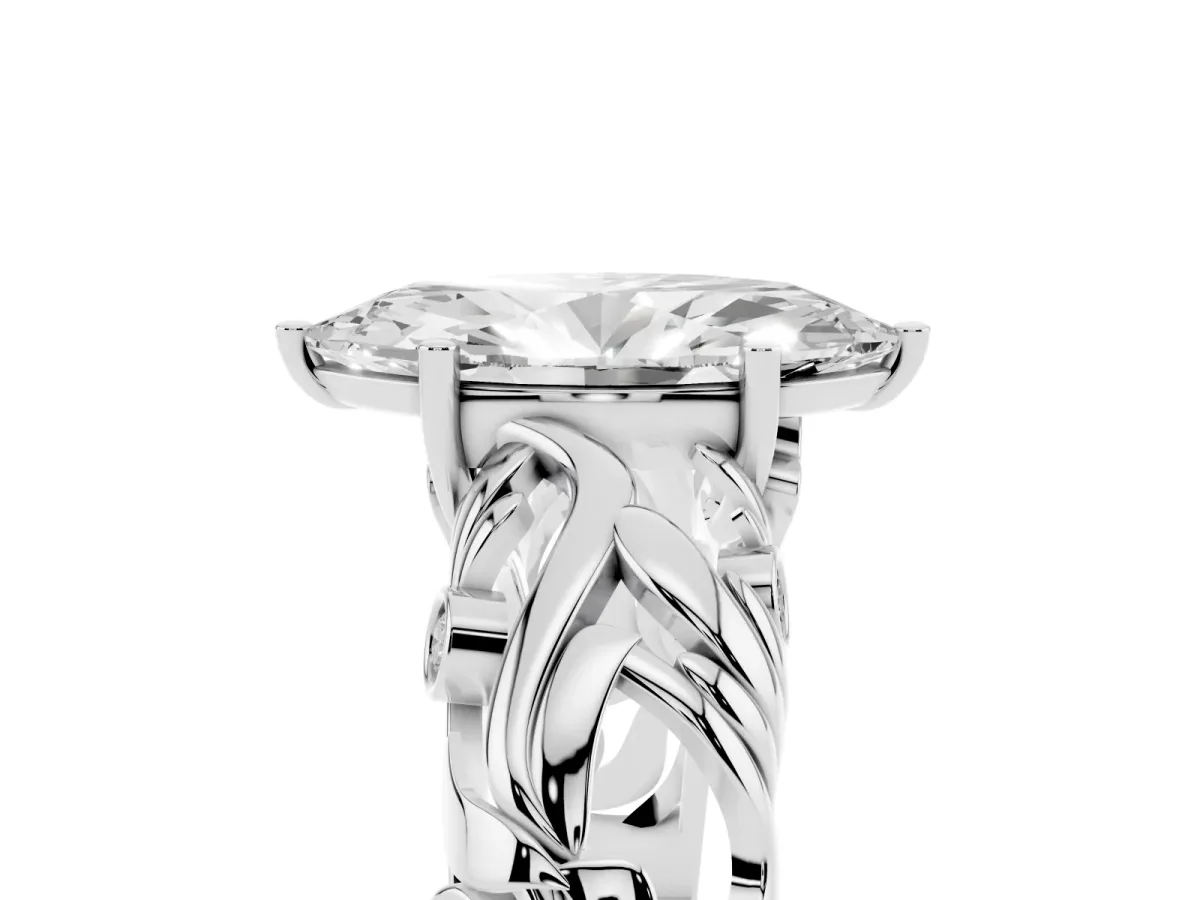 Marquise Cut Solitaire Diamond Leaf-Inspired Vine Band Ring with Prong Setting Silver
