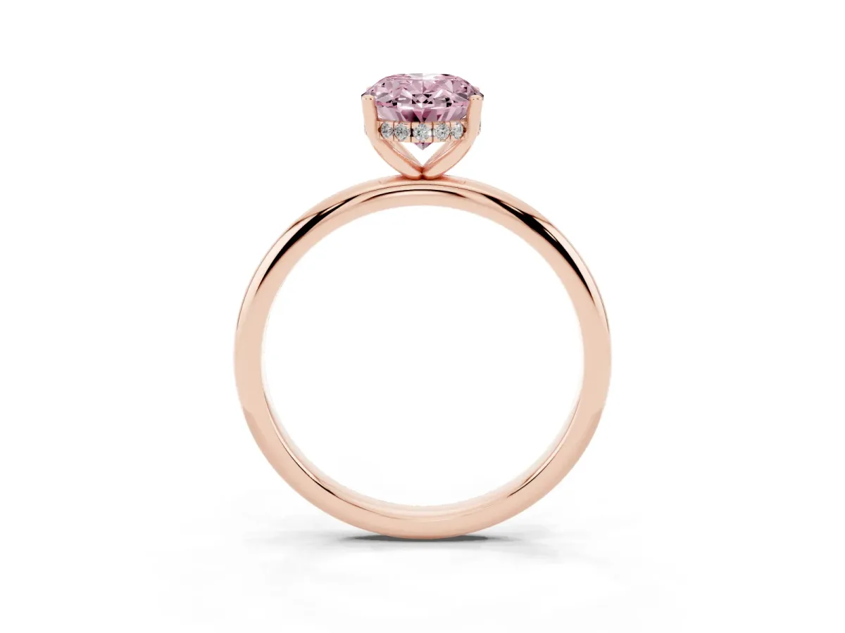 Fancy Pink Oval Cut Cut Solitaire Engagement Ring with Four-Prong Setting and Classic Band Rose gold
