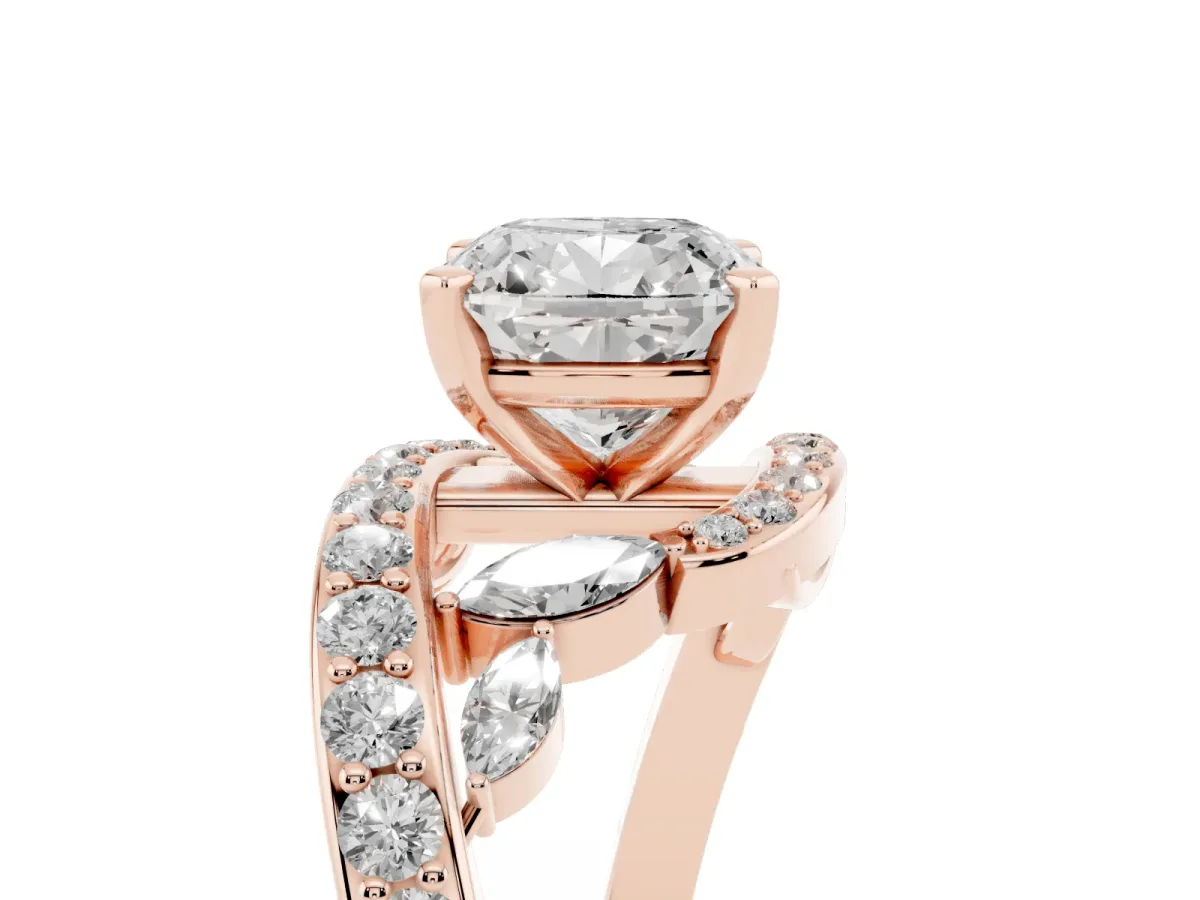 Cushion Cut Solitaire with Pavé Twist Band and Four-Prong Setting Rose gold