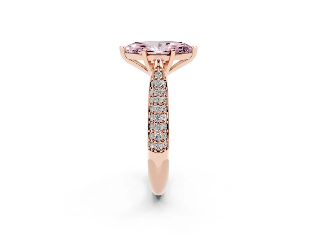 Fancy Pink Marquise Cut Diamond Solitaire Engagement Ring with Multi-Row Round Pavé Band and Prong Setting Rose gold