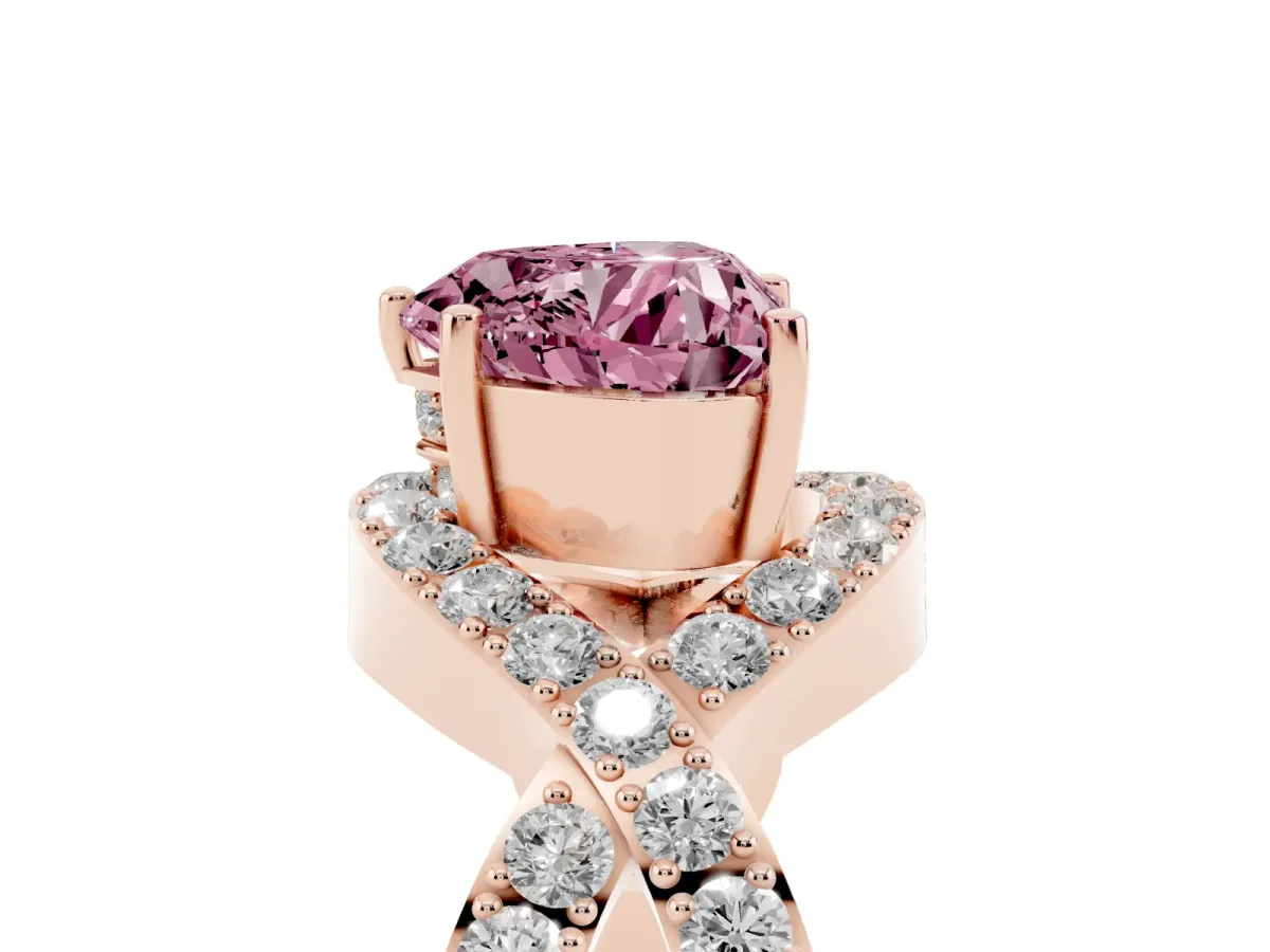 Fancy Pink Heart Cut Solitaire Twist Band Pavé Diamond Engagement Ring Rose gold
