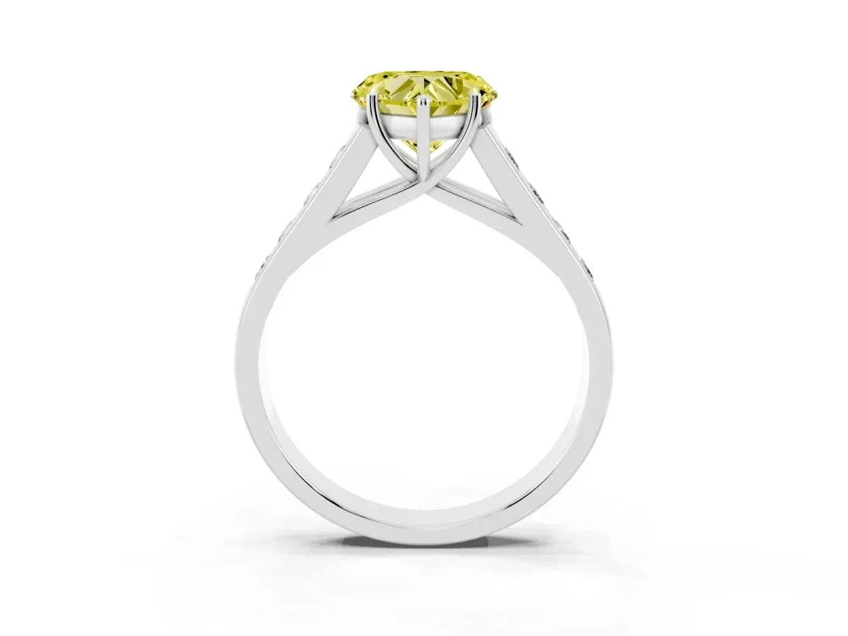 Fancy Yellow Heart Cut Solitaire Channel-Set Diamond Engagement Ring with Four-Prong Setting Silver