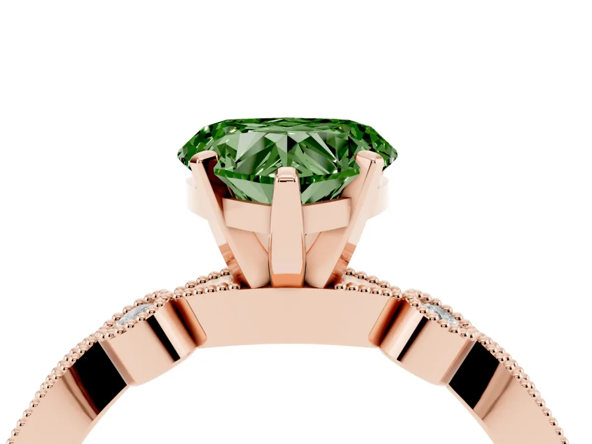Fancy Green Heart Cut Milgrain Bezel Diamond Engagement Ring with Solitaire Prong Setting Rose gold