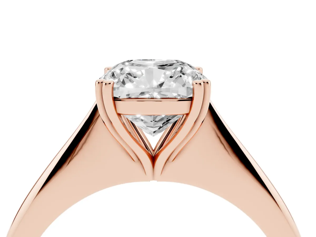 Cushion Cut Solitaire Diamond Ring with Six-Prong Setting and Classic Band Rose gold