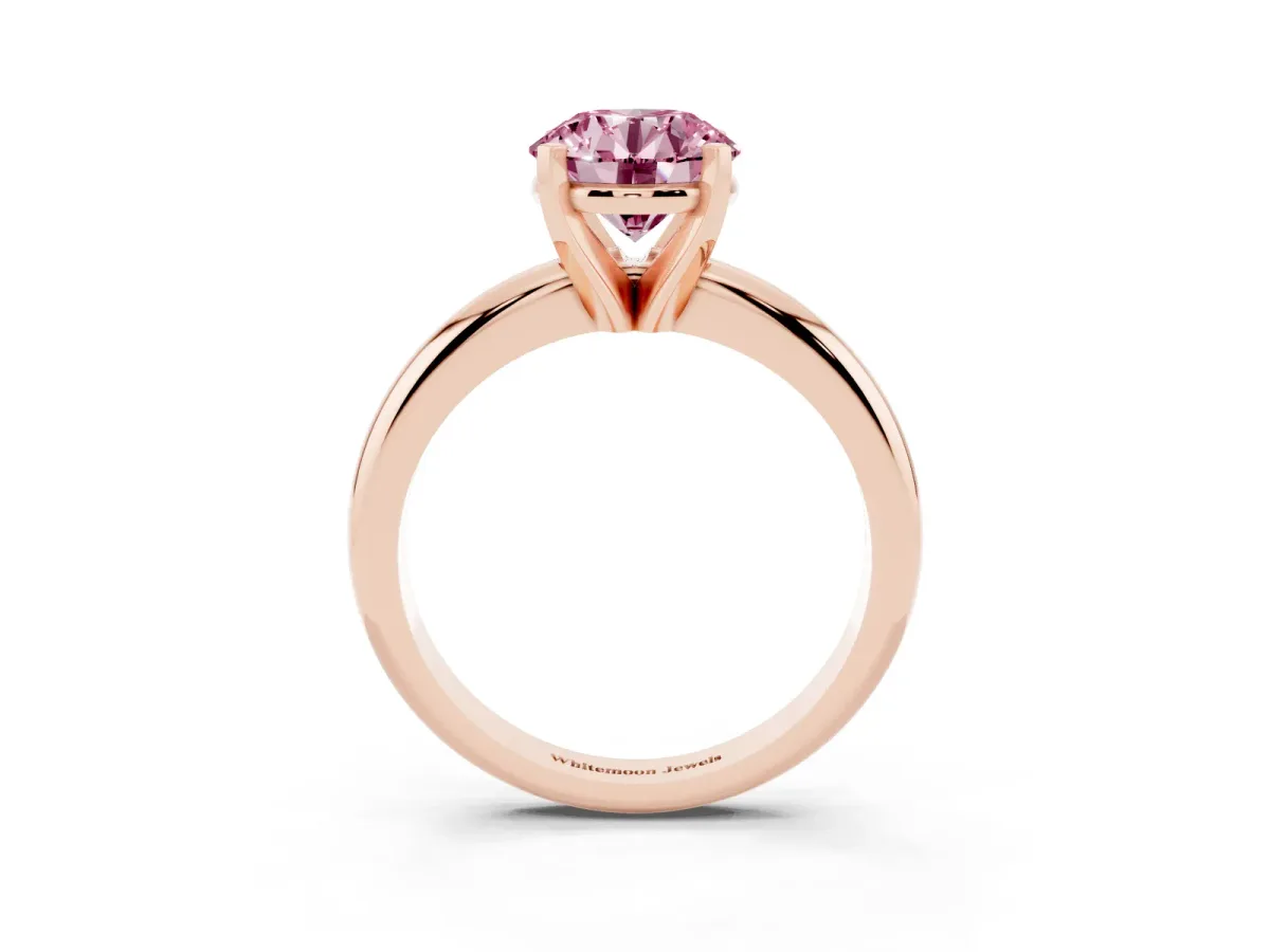 Fancy Pink Round Cut Diamond Solitaire Engagement Ring with Round Band and Four-Prong Setting Rose gold