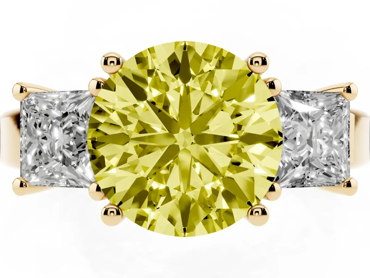 Fancy Yellow Three-Stone Round Cut Cut Solitaire Ring with Prong Setting Yellow gold