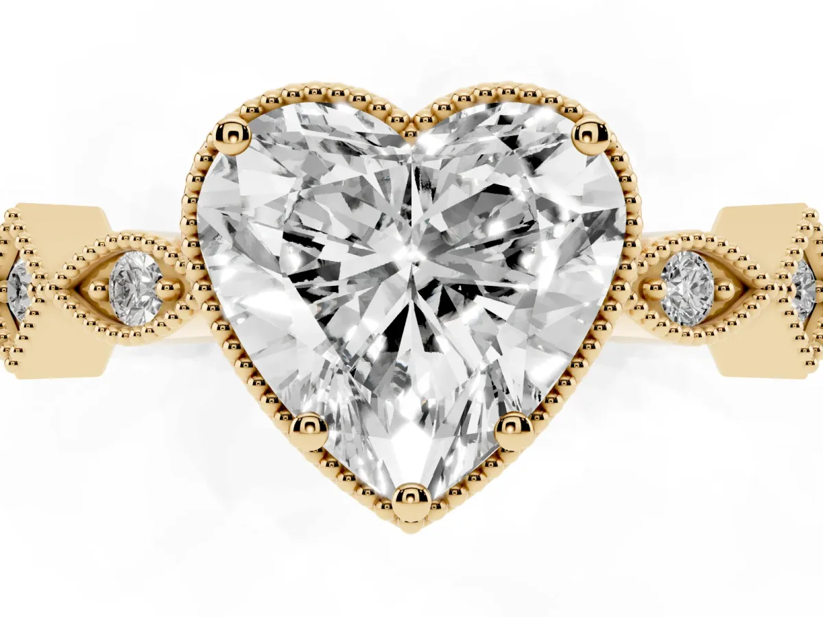 Heart Cut Milgrain Marquise Diamond Twist Band Ring Yellow gold