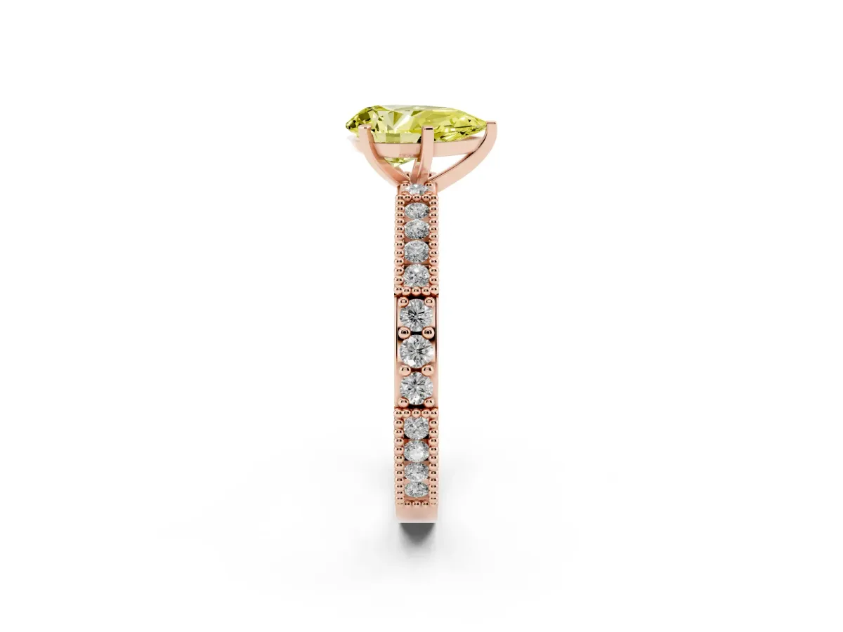 Fancy Yellow Pear Cut Solitaire with Pavé Band and Four-Prong Setting Rose gold