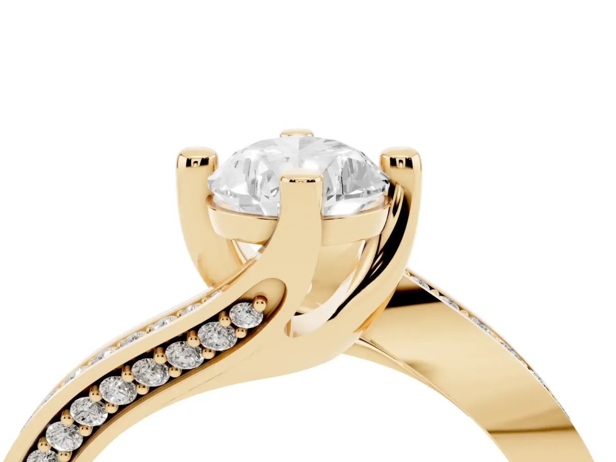 Pear Cut Solitaire Diamond Twist Band with Pavé Setting and Four-Prong Setting Yellow gold
