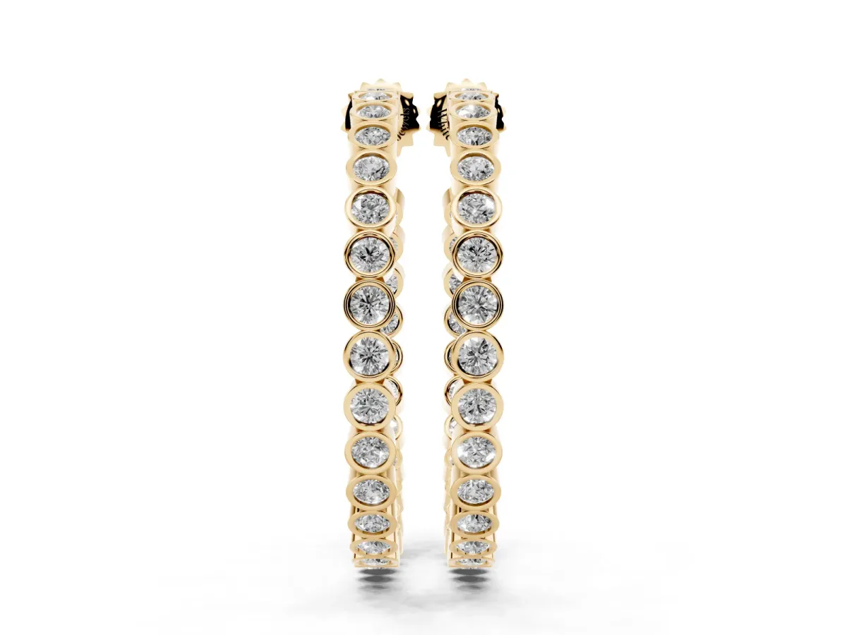 Round Diamond Bezel-Set Inside-Out Large Hoop Earrings Yellow gold
