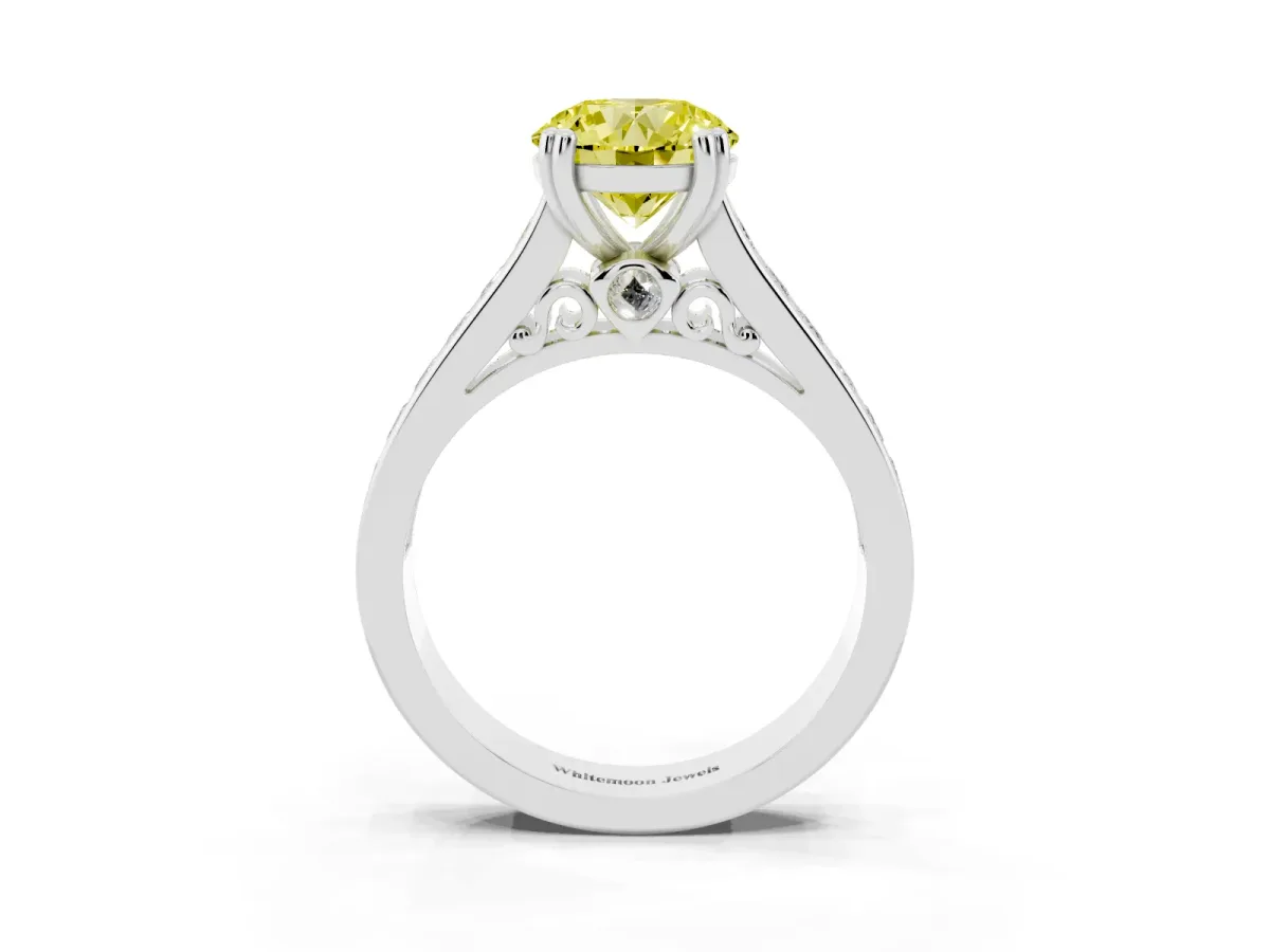 Fancy Yellow Round Cut Cut Channel Set Solitaire Engagement Ring with Prong Setting Platinum