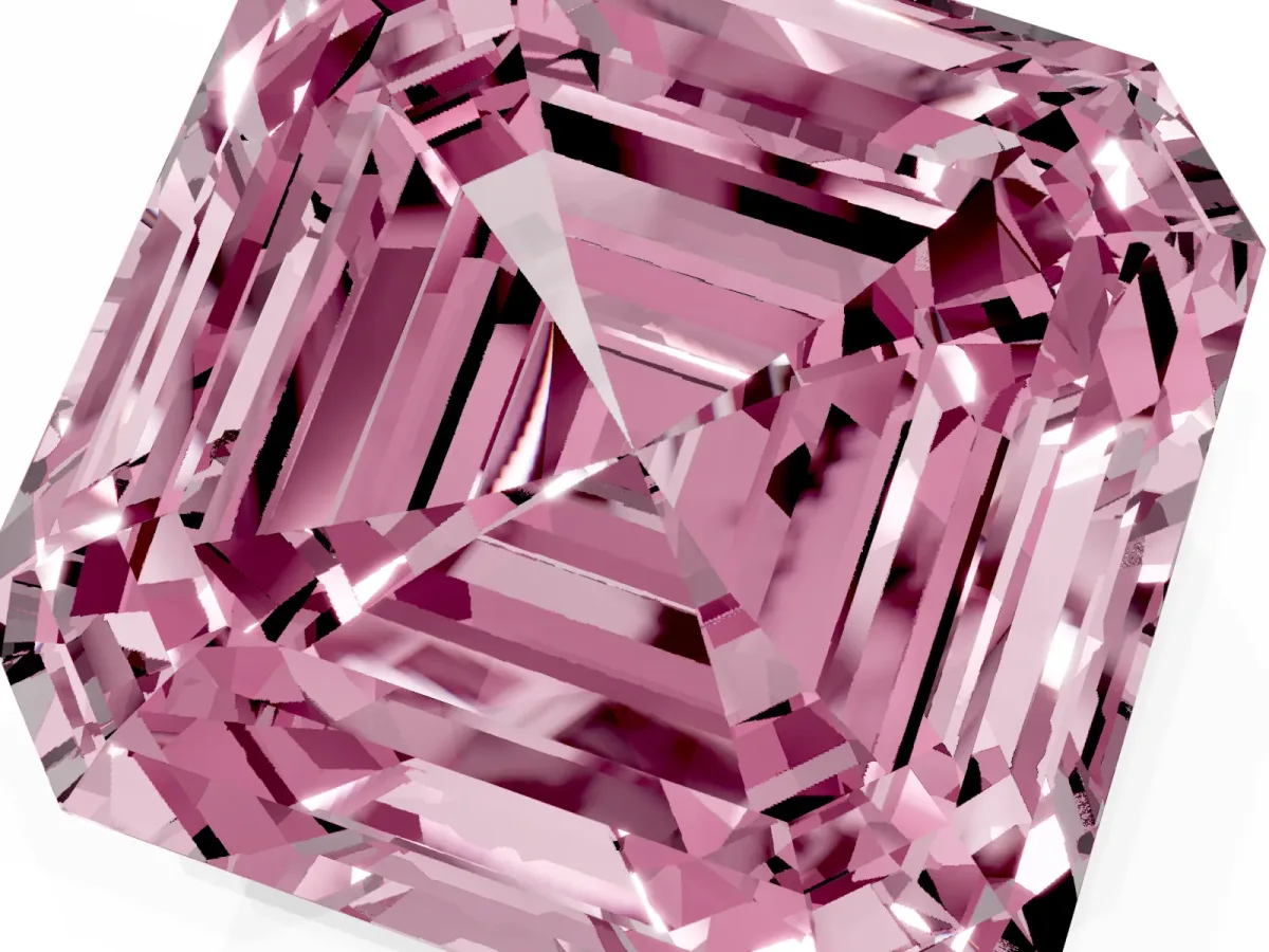 Fancy Pink Asscher Cut Halo Diamond Ring with Milgrain Edge and Round Prong Setting Silver