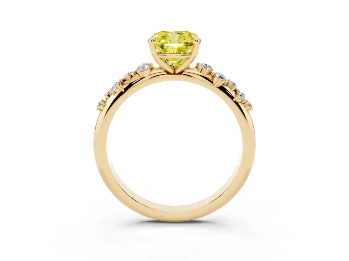 Fancy Yellow Cushion Cut Diamond Cluster Prong-Set Solitaire Ring Yellow gold