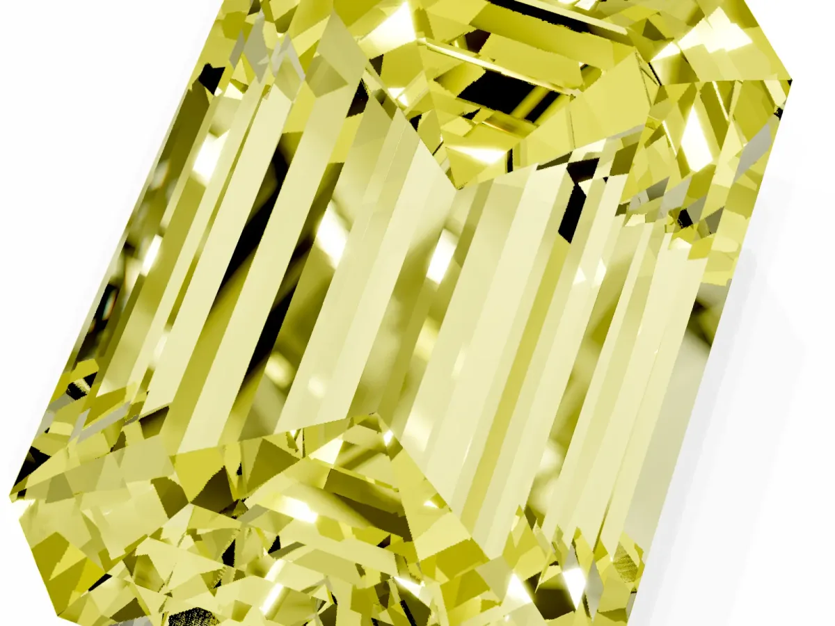 Fancy Yellow Emerald Cut Cut Pave Band Milgrain Solitaire Ring White gold