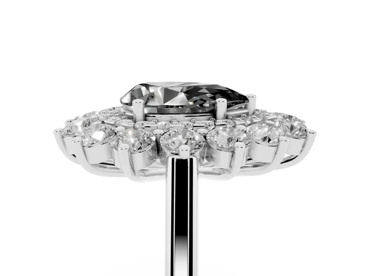 Fancy Black Pear Cut Diamond Floral Double Halo Engagement Ring with Prong Setting Silver