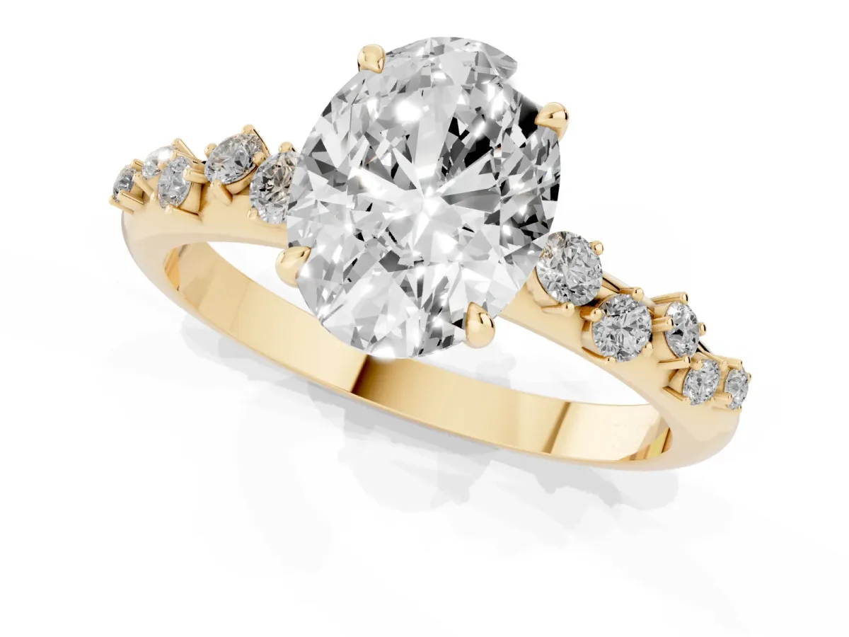 Oval Cut Diamond Cluster Prong-Set Solitaire Ring Yellow gold