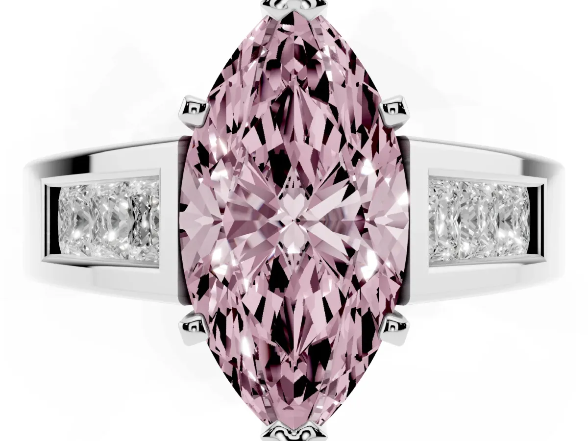 Fancy Pink Marquise Cut Cut Channel Set Solitaire Ring with Four-Prong Setting Silver
