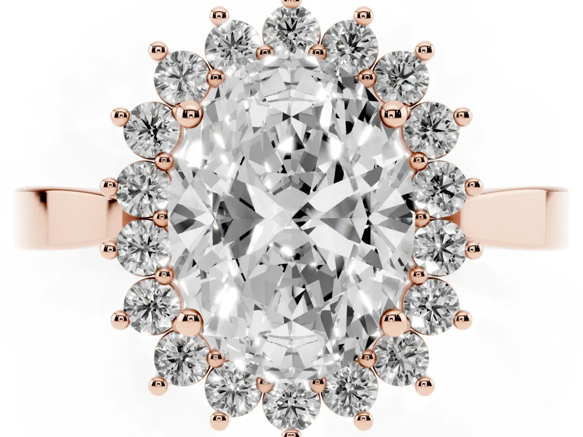 Oval Cut Cut Diamond Halo Ring with Round Brilliant Halo and Solitaire Band Rose gold