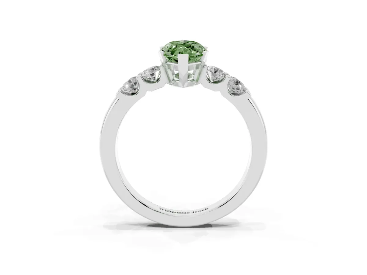 Fancy Green Marquise Cut Brilliant Cut Diamond Five-Stone Prong Set Engagement Ring with Channel Band White gold