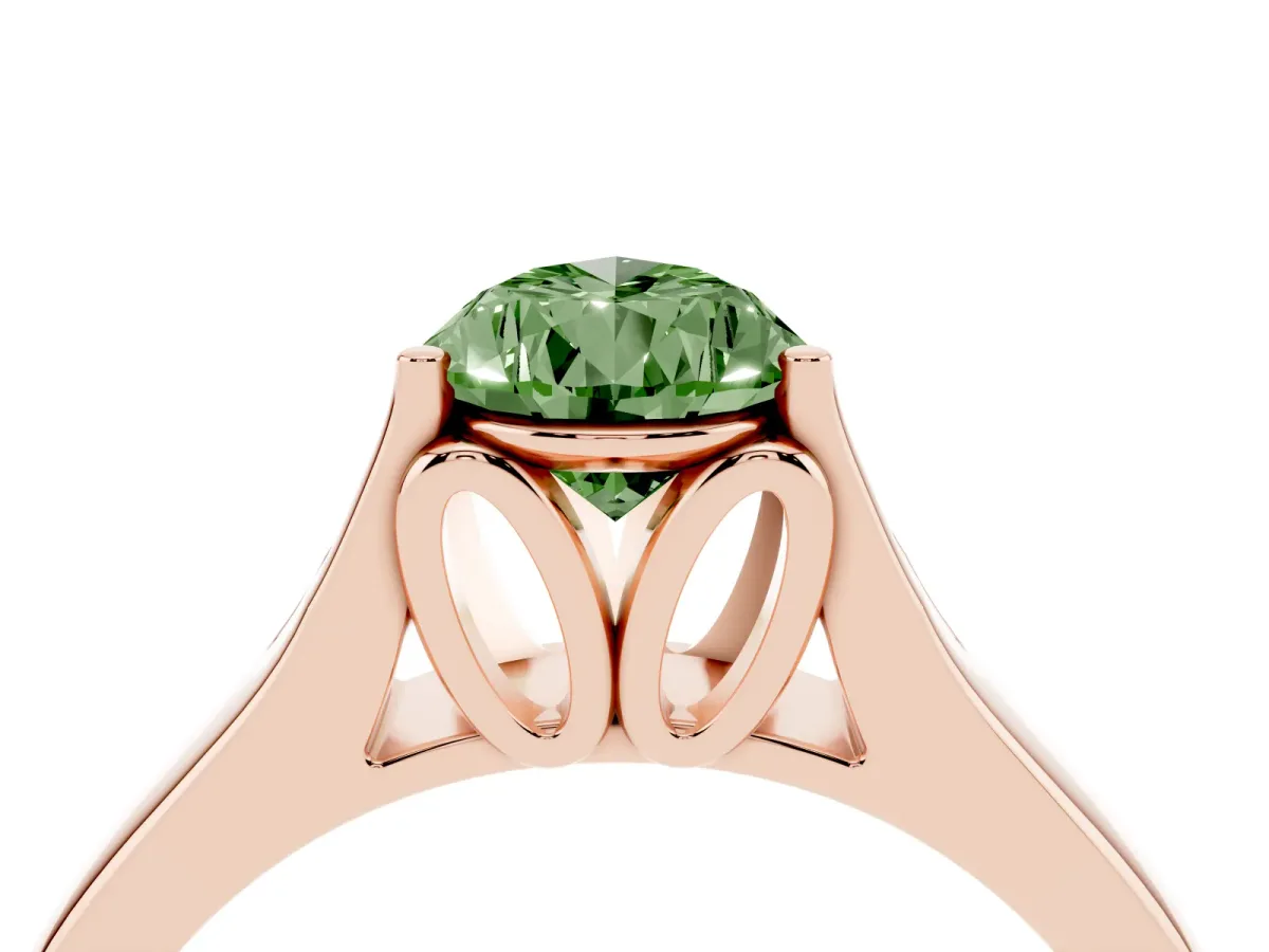 Fancy Green Pear Cut Solitaire Diamond Ring with Cathedral Band and Four-Prong Setting Rose gold