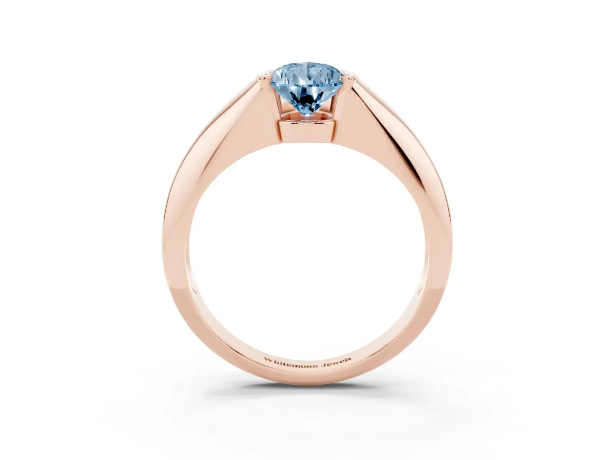 Fancy Blue Pear Cut Solitaire Tension Set Diamond Ring Rose gold