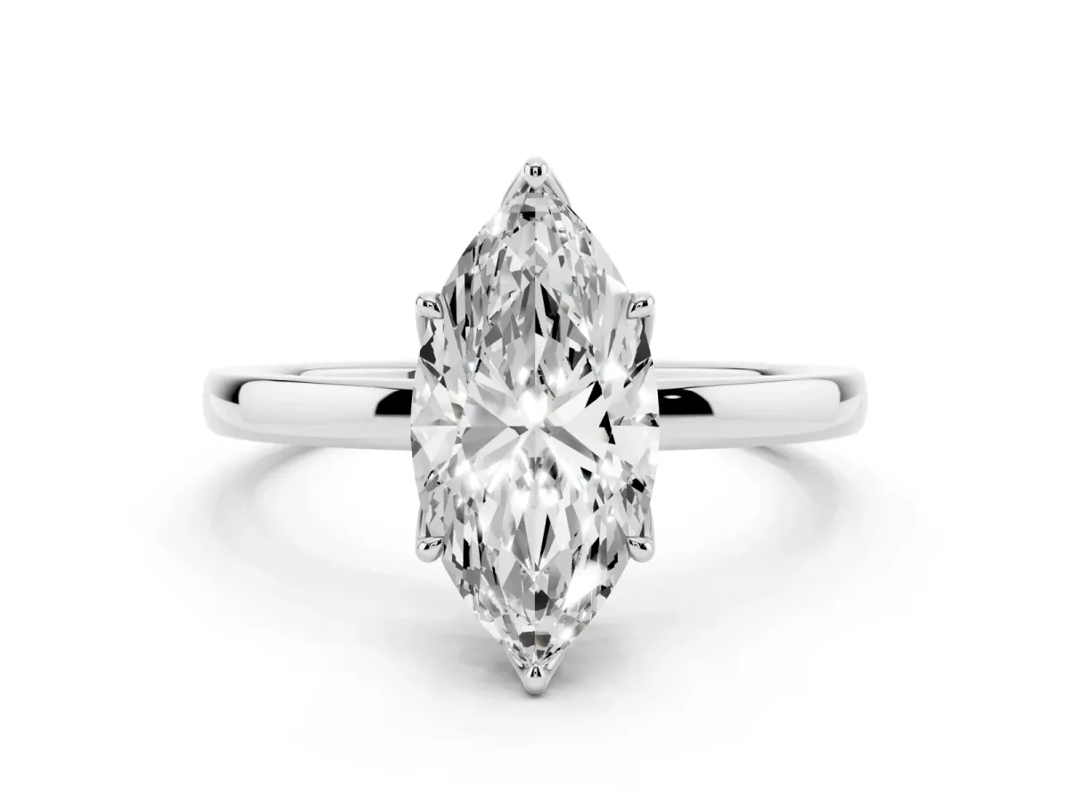 Marquise Cut Diamond Solitaire Ring with Thin Band and Prong Setting Silver