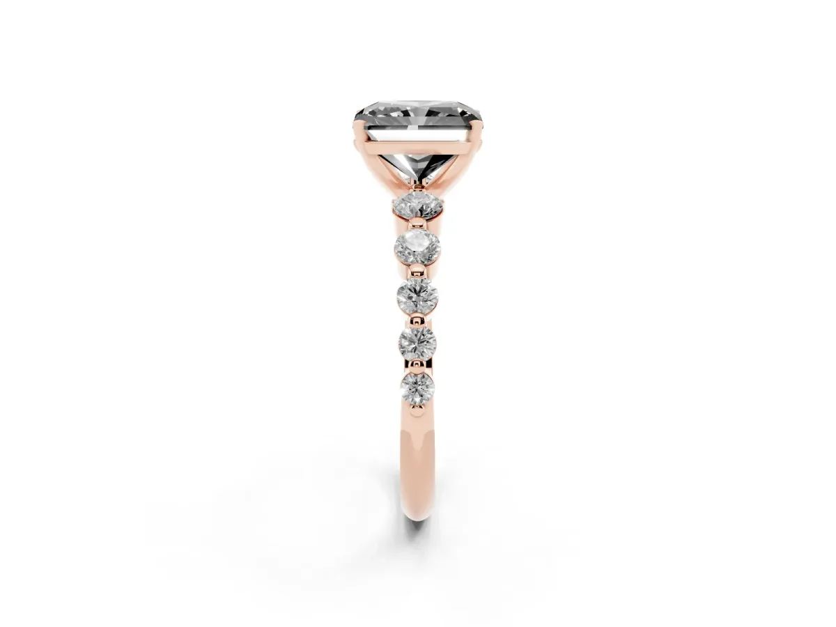 Fancy Black Radiant Cut Solitaire Diamond Ring with Pave Band and Four-Prong Setting Rose gold