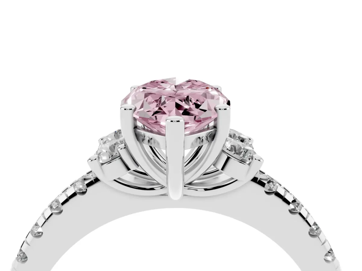 Fancy Pink Marquise Cut Diamond Three-Stone Pave Band with Four-Prong Setting Silver