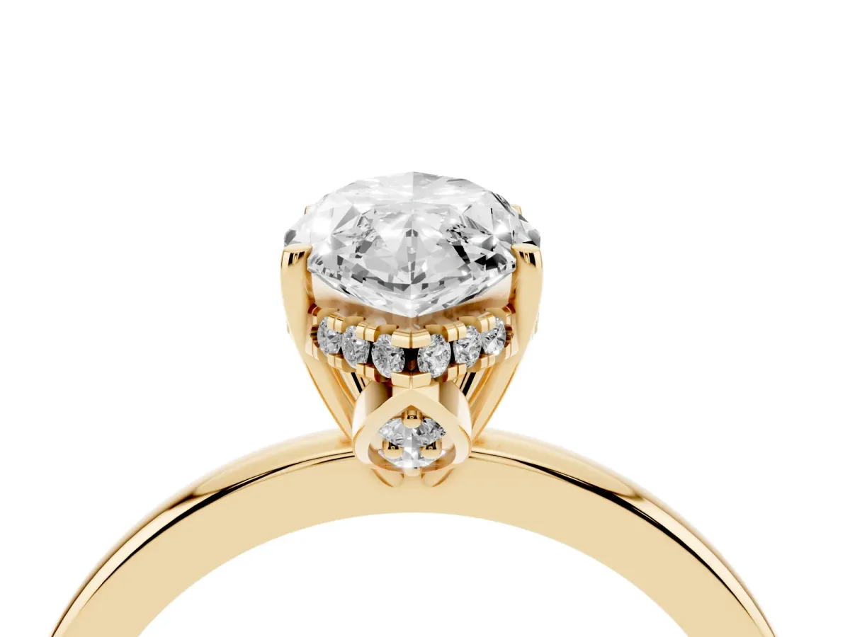 Marquise Cut Solitaire Diamond Ring with Prong Setting and Plain Band Yellow gold