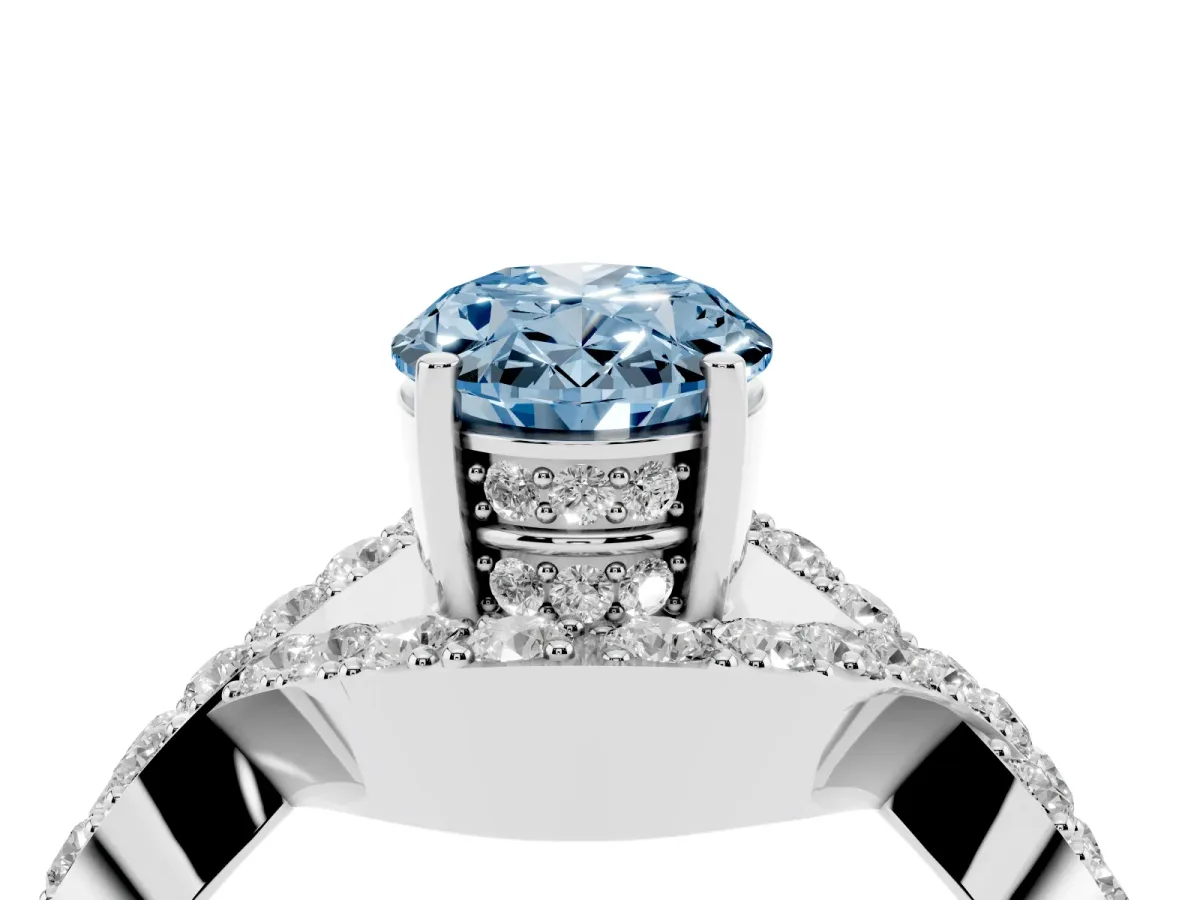 Fancy Blue Oval Cut Solitaire Twist Band Pavé Diamond Engagement Ring Silver