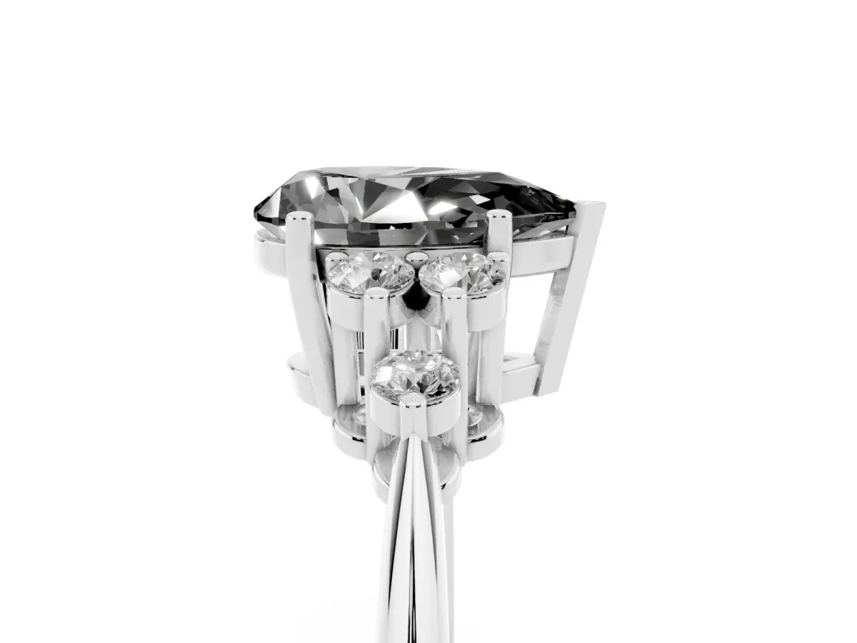 Fancy Black Pear Cut Cut Diamond Cluster Ring with Solitaire Band and Four-Prong Setting Platinum