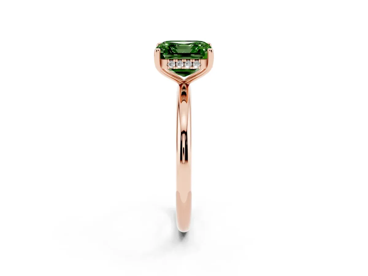 Fancy Green Asscher Cut Cut Solitaire Engagement Ring with Four-Prong Setting and Classic Band Rose gold