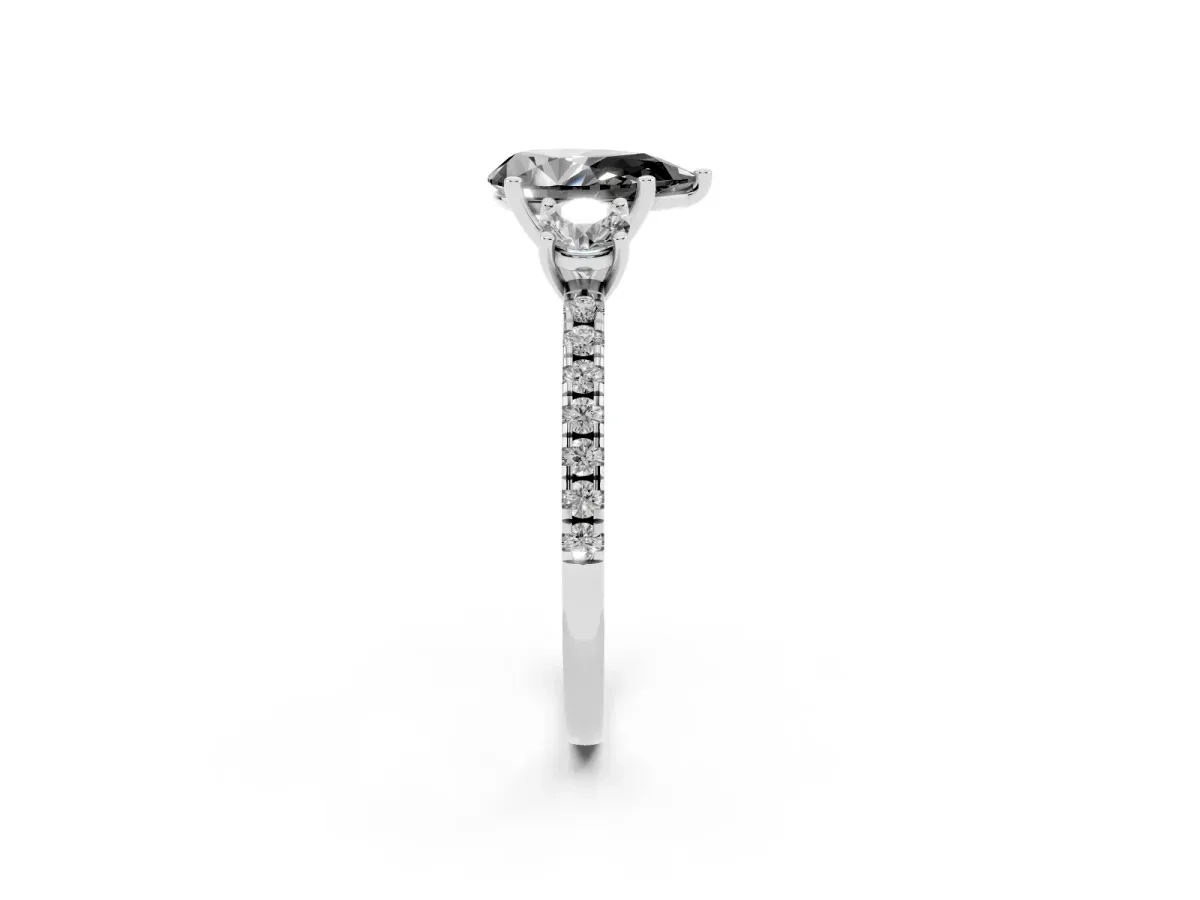 Fancy Black Three-Stone Pear Cut Cut Diamond Pavé Band with Prong Setting Silver