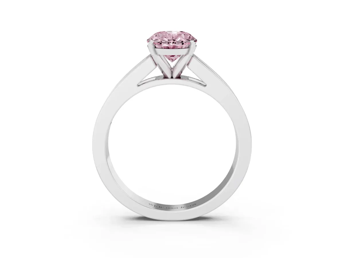 Fancy Pink Oval Cut Solitaire Diamond Ring with Channel-Set Band and Four-Prong Setting Silver