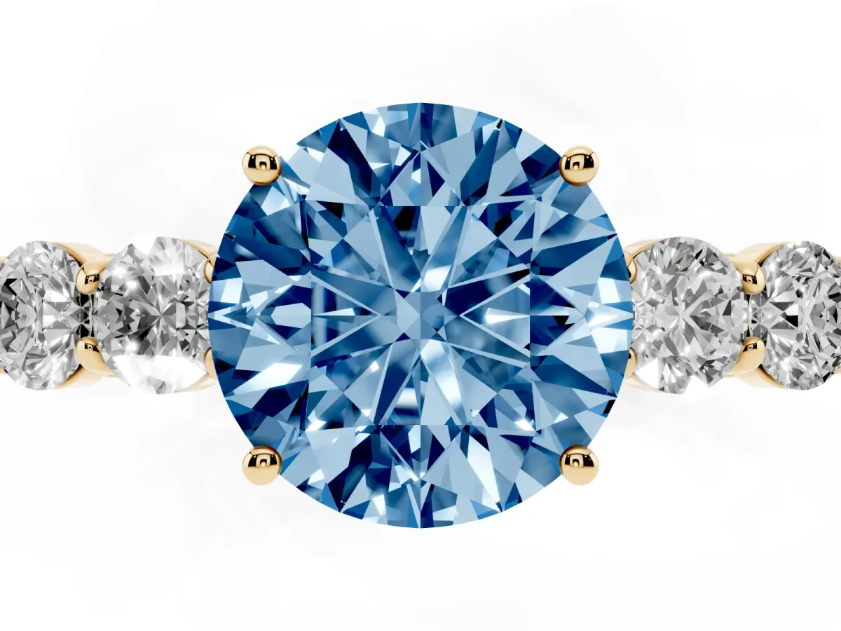 Fancy Blue Round Cut Cut Diamond Five-Stone Prong Set White Gold Ring Yellow gold