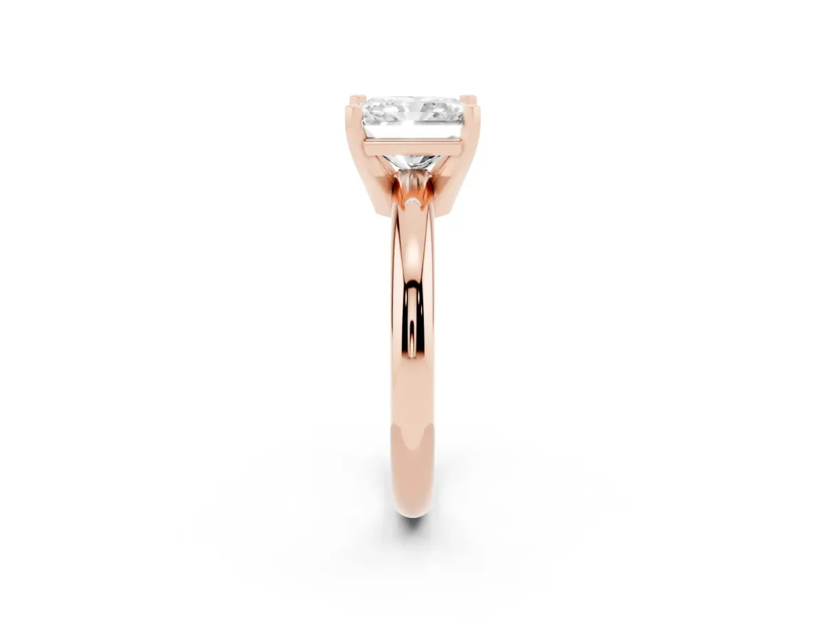 Radiant Cut Diamond Solitaire Engagement Ring with Round Band and Four-Prong Setting Rose gold