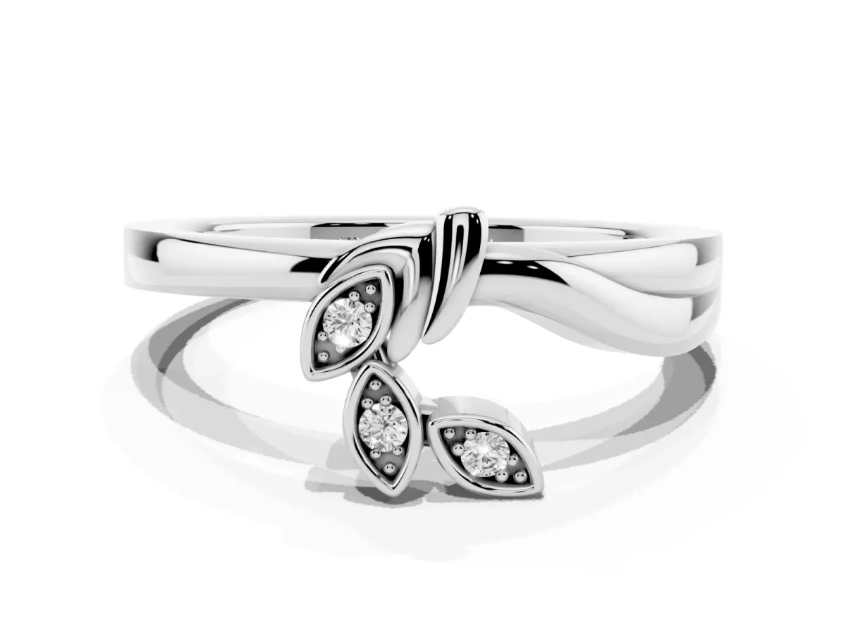 Three-Stone Round Diamond Leaf Bypass Ring with Bezel Setting Platinum