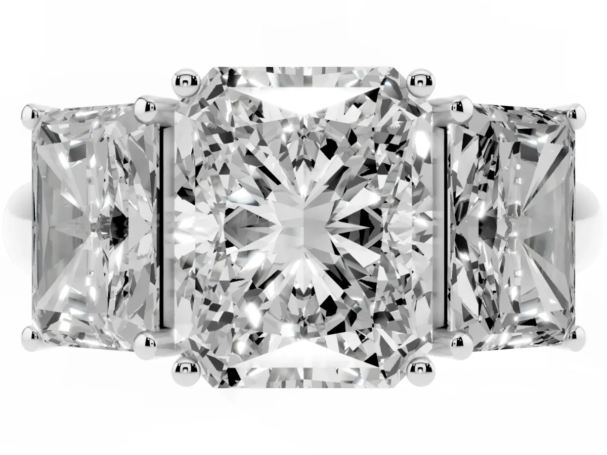 Three-Stone Radiant Cut Diamond Engagement Ring with Prong Setting Silver