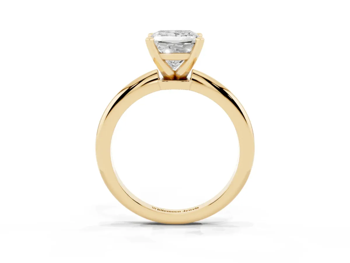 Princess Cut Diamond Solitaire Ring with Prong Setting and Classic Band Yellow gold