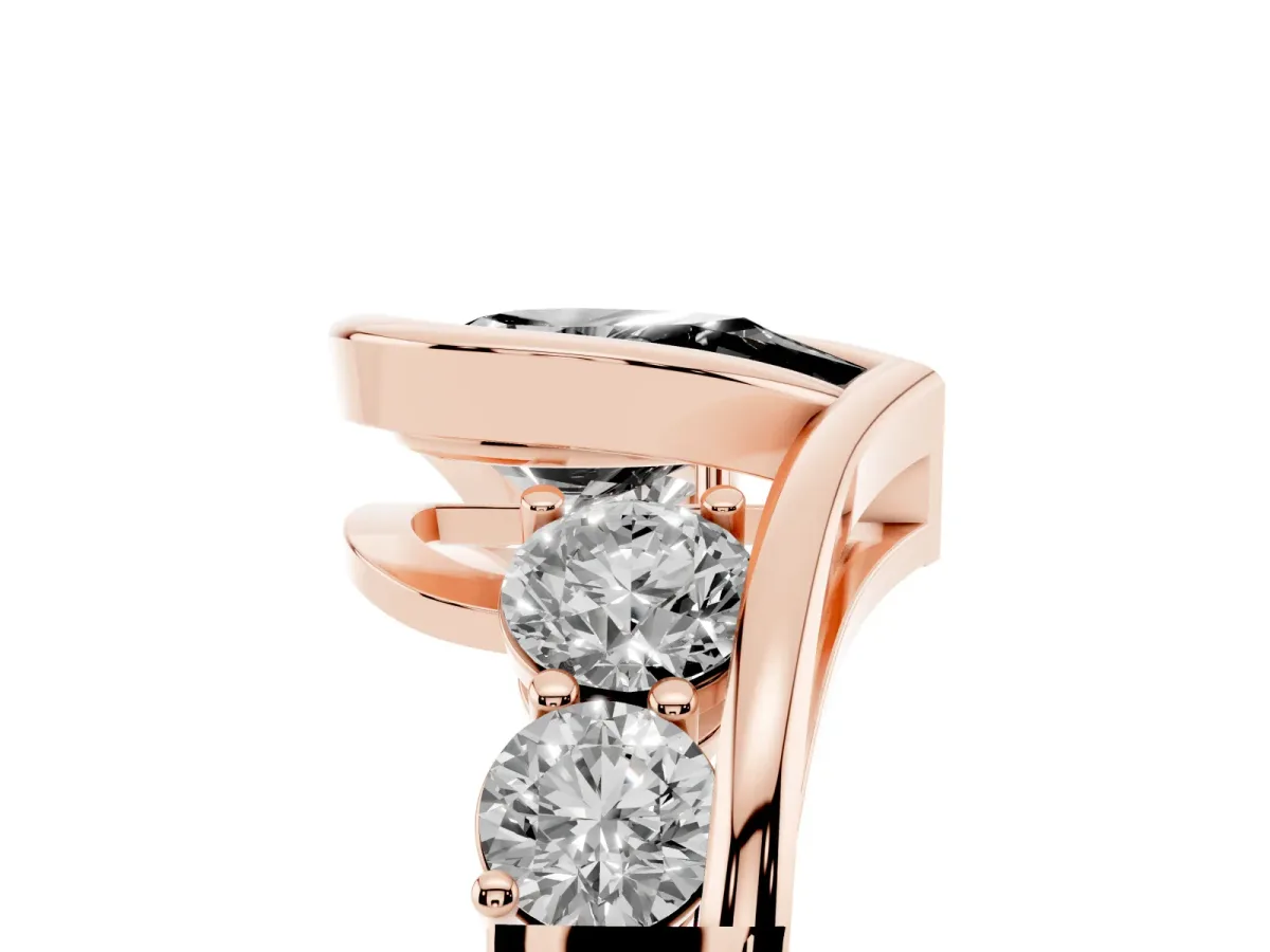 Fancy Black Bezel Set Pear Cut Diamond Bypass Ring with Round Accents Rose gold