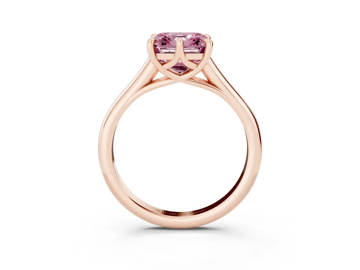 Fancy Pink Asscher Cut Solitaire Engagement Ring with Six-Prong Setting and Classic Band Rose gold