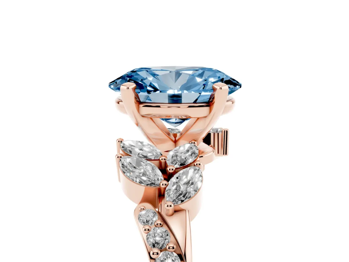 Fancy Blue Oval Cut Solitaire Marquise Twist Band with Six-Prong Setting Rose gold